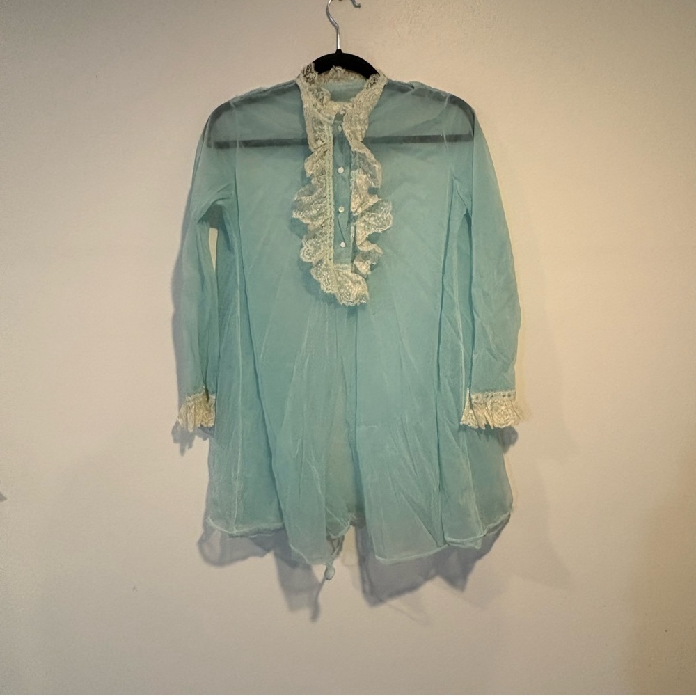 Sheer Aqua Lace Trim Tunic Juniors
